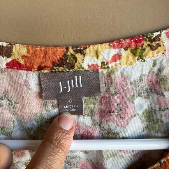 J.Jill Womens Ditsy Floral Sleeveless Midi Shift Dress Size 8 Orange Blue Flowy - Picture 2 of 5